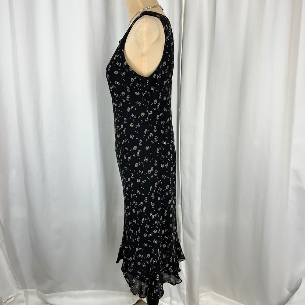 Donna Ricco Petite Size 12P Navy Floral Midi Dress Sleeveless Ruffle Hem - Picture 4 of 15